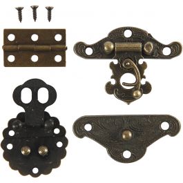 Mini beslag, afm 30-35 mm, antiek goud, 10 set/ 1 doos [HOB-58004]