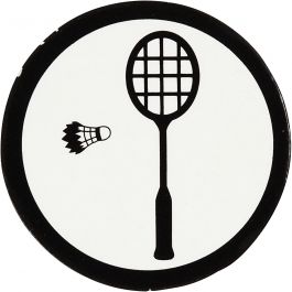 Label, badminton racket, d 25 mm, wit/zwart, 20 stuk/ 1 doos [HOB-586035]