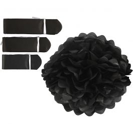 Pompon van papier, d 20+24+30 cm, 16 gr, zwart, 3 stuk/ 1 doos [HOB-590002]