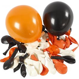 Ballons, Ronds, d 23-26cm, noir, orange, blanc, 100 pièces/ 1 Pq. [HOB-59147]