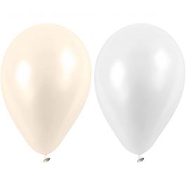 Ballons, ronds, d 23 cm, blanc, nacré, 10 pièces/ 1 Pq. [HOB-59148]