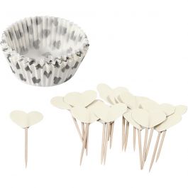 Cupcakes en cocktailprikkers, H: 3 cm, d 5 cm, 40 gr, off-white, 24 set/ 1 doos [HOB-59150]