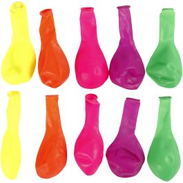 Ballonnen, rond, d 23 cm, neon kleuren, 10 stuk/ 1 doos [HOB-59175]