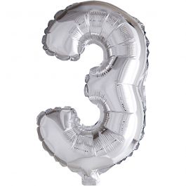 Ballon en aluminium, 3, H : 41 cm, argent, 1 pièce [HOB-59187]