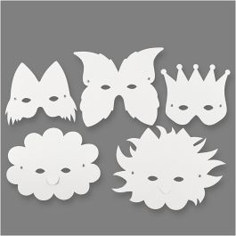 Masques - Élastiques inclus, H: 15-20cm, 230 gr, blanc, 5 pièces/ 1 Pq. [HOB-592600]