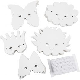 Masques - Élastiques inclus, H: 15-20cm, 230 gr, blanc, 100 ass./ 1 Pq. [HOB-59261]