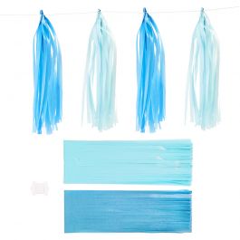 Pompons en papier, dim. 12x35 cm, 14 gr, bleu, bleu clair, 12 pièces/ 1 Pq. [HOB-599808]