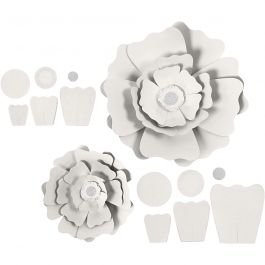 Papieren bloemen, d 15+25 cm, 230 gr, wit, 2 stuk/ 1 doos [HOB-599901]