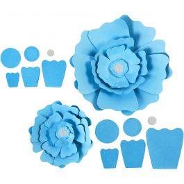 Papieren bloemen, d 15+25 cm, 230 gr, lichtblauw, 2 stuk/ 1 doos [HOB-599908]