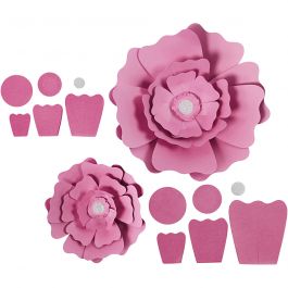 Papieren bloemen, d 15+25 cm, 230 gr, lichtrood, 2 stuk/ 1 doos [HOB-599909]