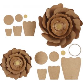 Papieren bloemen, d 15+25 cm, naturel, 2 stuk/ 1 doos [HOB-599916]