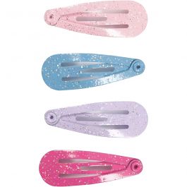 Haarspeld, L: 32 mm, B: 12 mm, blauw, roze, paars, lichtrood, 4 stuk/ 1 doos [HOB-600993]