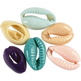 Schelpen, L: 20 mm, diverse kleuren, 6 stuk/ 1 doos [HOB-61018]