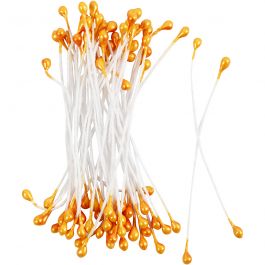 Bloemmeeldraden, L: 6,4 cm, d 2 mm, metallic oranje, 100 stuk/ 1 doos [HOB-610353]