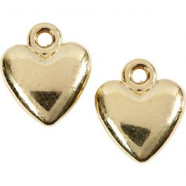 Pendentif en forme de coeur, dim. 13x15 mm, doré, 10 pièces/ 1 Pq. [HOB-61071]