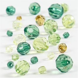 Facet kralen, afm 4-12 mm, gatgrootte 1-2,5 mm, groen glitter, 45 gr/ 1 doos [HOB-618811]