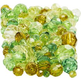 Facet kralen, afm 4-12 mm, gatgrootte 1-2,5 mm, groen glitter, 250 gr/ 1 doos [HOB-61881]