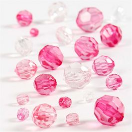 Facetkralen Mix, afm 4-12 mm, gatgrootte 1-2,5 mm, roze, 45gr/ 1 doos [HOB-618841]