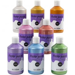 Tempera Verf Parelmoer, diverse kleuren, 8x300 ml/ 1 doos [HOB-629796]
