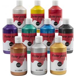 Tempera Verf Metallic , diverse kleuren, 10x300 ml/ 1 doos [HOB-629890]