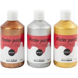 Tempera Verf Metallic , diverse kleuren, 3x300 ml/ 1 doos [HOB-629895]
