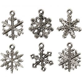 Sneeuwvlok, H: 20 mm, gatgrootte 1,5 mm, antiek zilver, 18 div/ 1 doos [HOB-63232]