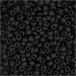 Rocailles, d 3 mm, afm 8/0, gatgrootte 0,6-1,0 mm, mat zwart, 25 gr/ 1 doos [HOB-682291]