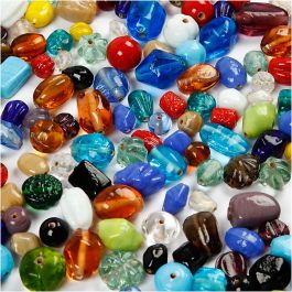 Glaskralen, afm 7-18 mm, gatgrootte 1 mm, diverse kleuren, 1000 gr/ 1 doos [HOB-68414]