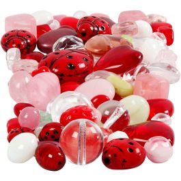Glazen kralen, Lieveheersbeestjes, blaadjes, harten, afm 5-22 mm, gatgrootte 0,5-1,5 mm, diverse kleuren, 60 gr/ 1 doos [HOB-684230]