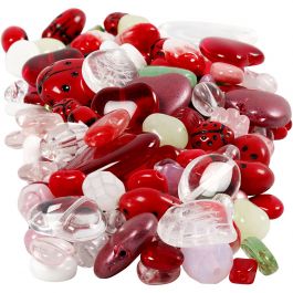 Glazen kralen, lieveheersbeestje, bladeren, harten, d 5-22 mm, gatgrootte 0,5-1,5 mm, diverse kleuren, 350 gr/ 1 doos [HOB-68423]