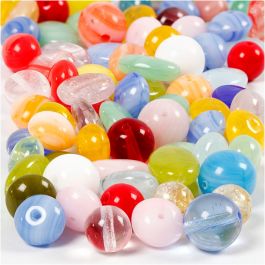 Glazen kralen, rond, ovaal, cirkel, d 6-13 mm, gatgrootte 0,5-1,5 mm, diverse kleuren, 60 gr/ 1 doos [HOB-684250]