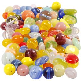 Glazen kralen, rond, ovaal, cirkel, d 6-13 mm, gatgrootte 0,5-1,5 mm, diverse kleuren, 350 gr/ 1 doos [HOB-68425]
