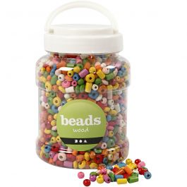 Houten kralen, d 5-8 mm, gatgrootte 1,5 mm, diverse kleuren, 175 gr, 400 ml/ 1 emmer [HOB-68480]