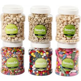 Houten kralen, d 5-25 mm, 6x200 gr, 6x400 ml/ 1 doos [HOB-68489]