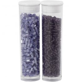 Rocailles 2-cut, d 1,7 mm, dim. 15/0, diamètre intérieur 0,5 mm, violet givré, violet transparent, 2x7 gr/ 1 Pq. [HOB-68791]