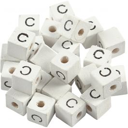 Letterkralen, C, afm 8x8 mm, gatgrootte 3 mm, wit, 25 stuk/ 1 doos [HOB-68953]