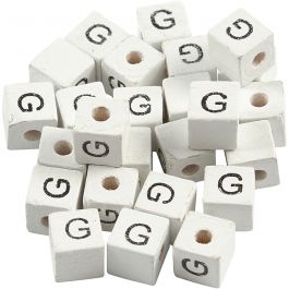 Letterkralen, G, afm 8x8 mm, gatgrootte 3 mm, wit, 25 stuk/ 1 doos [HOB-68957]