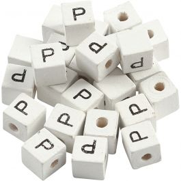 Letterkralen, P, afm 8x8 mm, gatgrootte 3 mm, wit, 25 stuk/ 1 doos [HOB-68966]