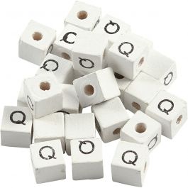 Letterkralen, Q, afm 8x8 mm, gatgrootte 3 mm, wit, 25 stuk/ 1 doos [HOB-68967]