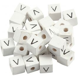 Letterkralen, V, afm 8x8 mm, gatgrootte 3 mm, wit, 25 stuk/ 1 doos [HOB-68972]