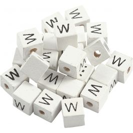 Letterkralen, W, afm 8x8 mm, gatgrootte 3 mm, wit, 25 stuk/ 1 doos [HOB-68973]