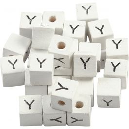 Letterkralen, Y, afm 8x8 mm, gatgrootte 3 mm, wit, 25 stuk/ 1 doos [HOB-68975]