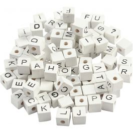 Letterkralen, A-Z, &, #, ? en blanco, afm 8x8 mm, gatgrootte 3 mm, wit, 96 div/ 1 doos [HOB-68981]