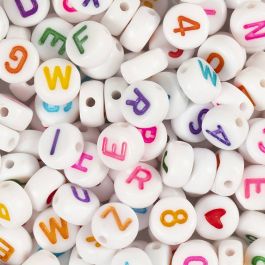 Letterkralen, afm 7 mm, gatgrootte 1,2 mm, ca. 200 stuk, wit, 25 gr/ 1 doos [HOB-699070]