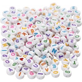 Letterkralen, afm 7 mm, gatgrootte 1,2 mm, wit, 200 gr/ 1 doos [HOB-69907]