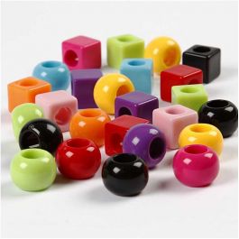 Plastic Kralen, afm 11 mm, gatgrootte 7 mm, diverse kleuren, 75 gr, 150 ml/ 1 doos [HOB-699601]