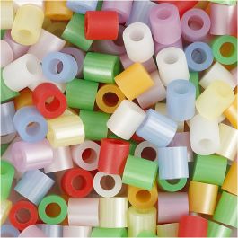 Strijkkralen, afm 5x5 mm, gatgrootte 2,5 mm, medium, parelmoer kleuren, 5000 div/ 1 emmer [HOB-75262]