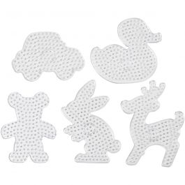 Plaque à picots, ours, voiture, rennes, canard et lapin, dim. 16x19,5-19x24cm, JUMBO, transparent, 5 pièces/ 1 Pq. [HOB-75323]