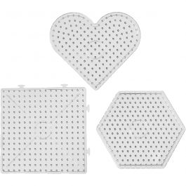 Plaque à picots, coeurs, hexagones, carrés, dim. 15x15-17,5x17,5cm, JUMBO, transparent, 6 pièces/ 1 Pq. [HOB-75324]