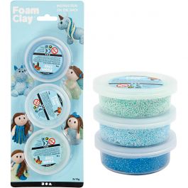 Foam Clay®, glitter,metallic, blauw, lichtblauw, groen, 3x14 gr/ 1 doos [HOB-78135]
